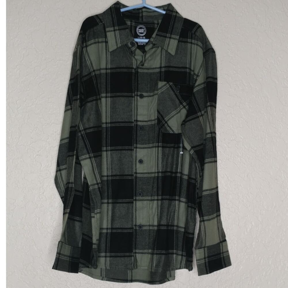 Wonder Nation Button Front Plaid Shirt Size L (10/12) Husky